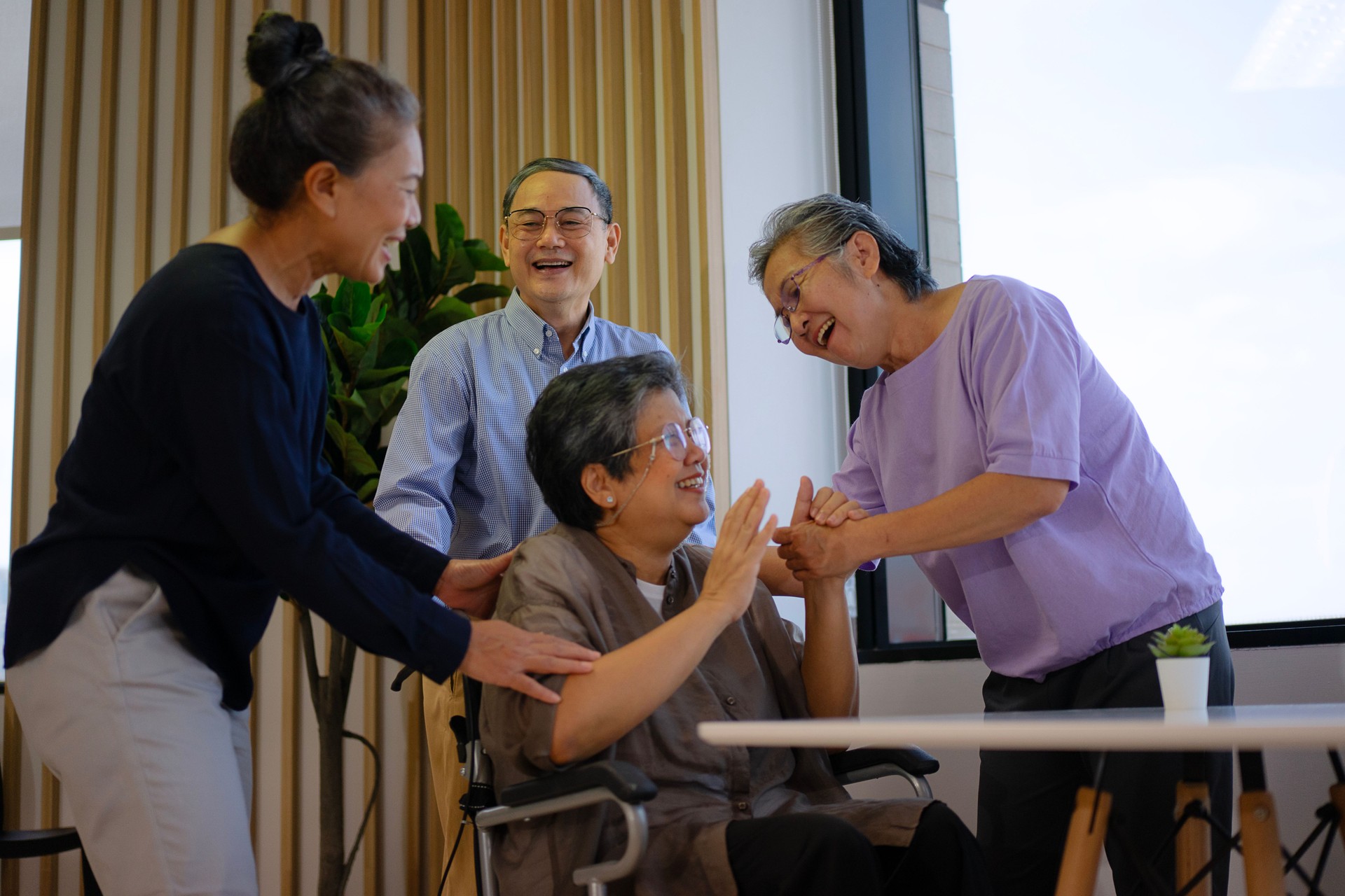 Group of senior friends are meeting and talking together.